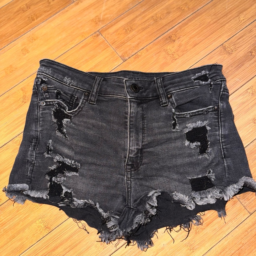 American Eagle Outfitters Black Distressed Festival Jean Shorts